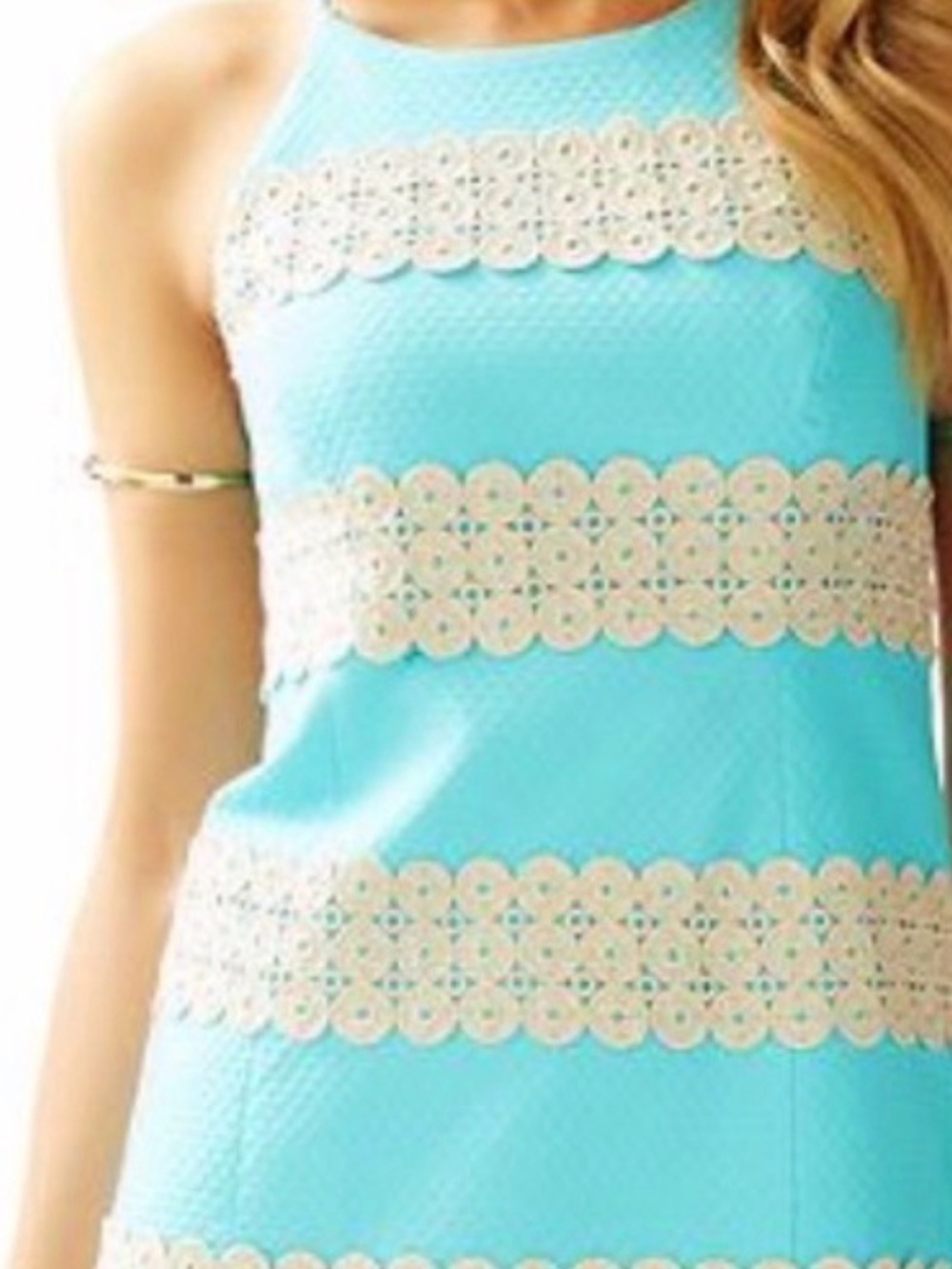 Lilly Pulitzer Annabelle Shift Dress in Aqua Blue with Sleeveless Lace-Trim - Picture 2 of 2